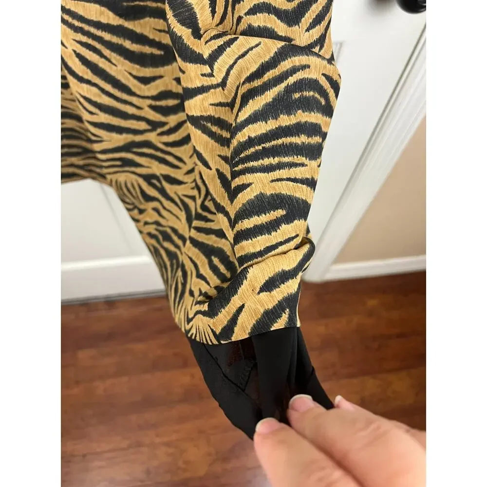 90s Aesthetic Rena Rowan Tiger‎ Stripe Maxi Skirt, 4P, Tan Black